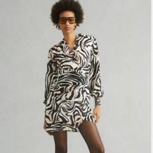 Anthropologie womens zebra print mini dress faux wrap balloon sleeve size 0